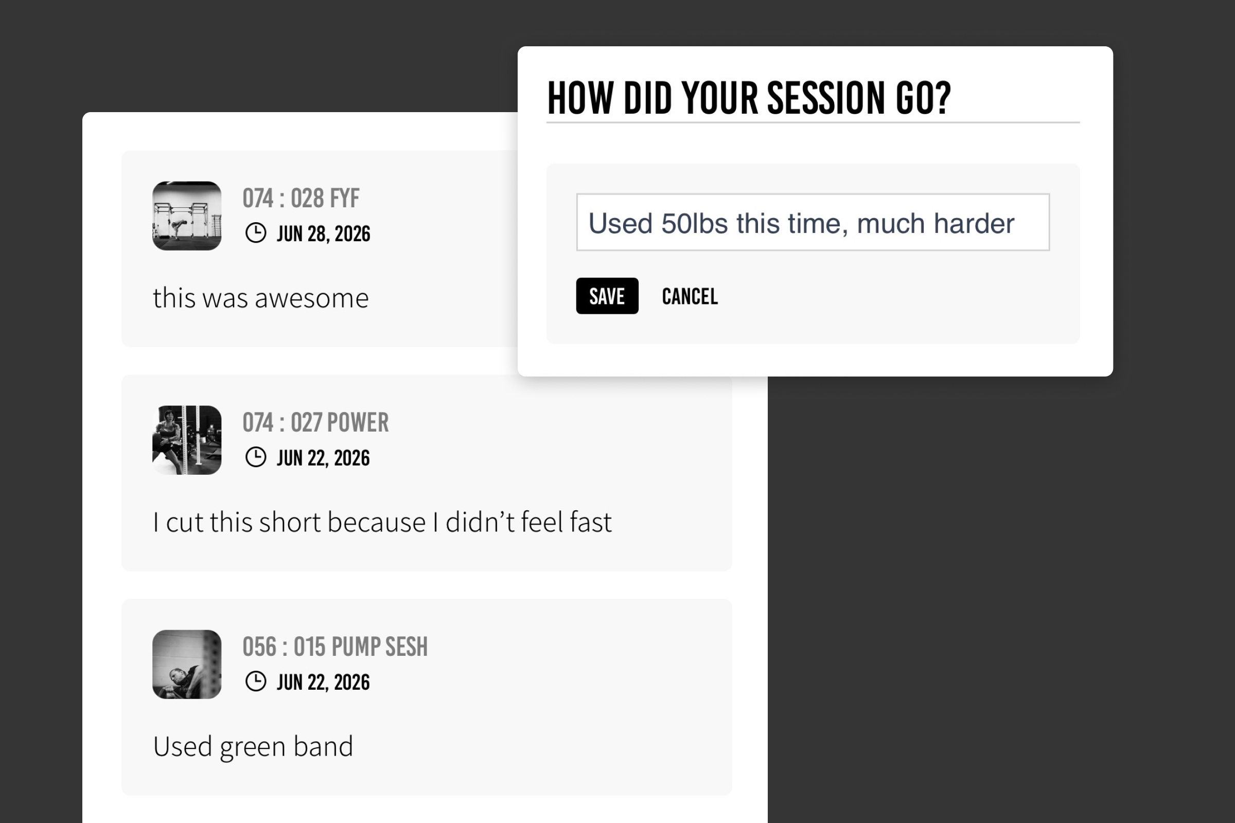 Completed sessions and notes